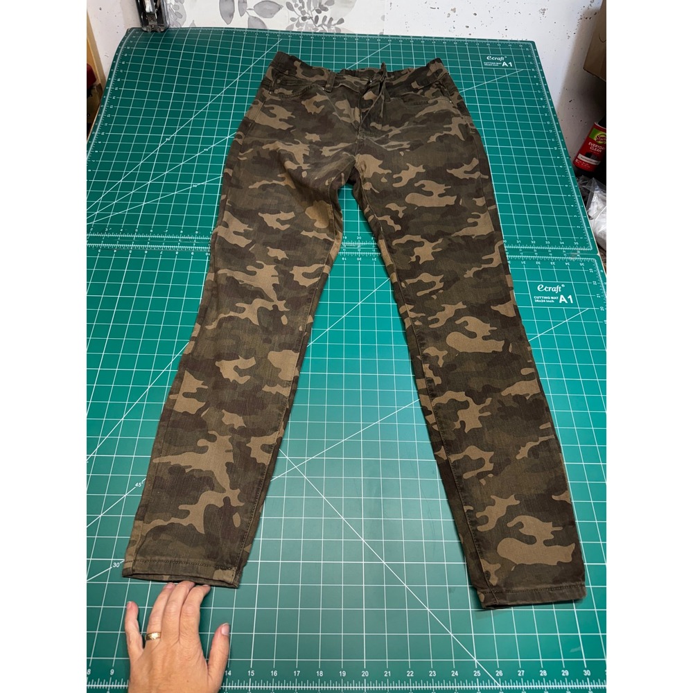 Grace & Lace Womens Camo Print Utility Pants Green Brown Slim Fit Size L